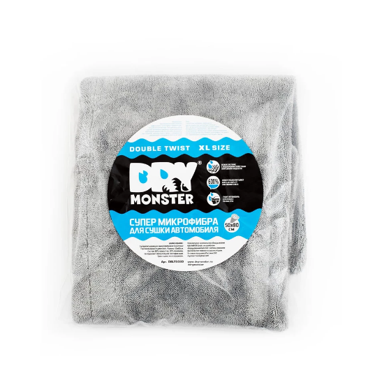 Dry Monster Микрофибра двухсторонняя для сушки DOUBLE TWIST XL, Серая DBLT5080